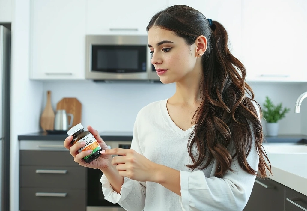 Kobieta czytająca etykietę suplementu diety